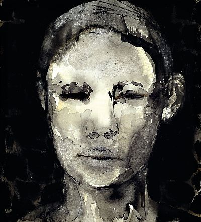 Image Stephanie Laeger, geb. 1975 Freiburg, Aquarell/Tusche, Frauenbildnis, Kopf einer ...