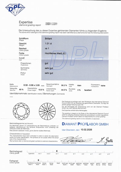 27069891a - 18 kt gold brilliant-ring , WG 750/000, centered brilliant approx. 1.01 ct River ...