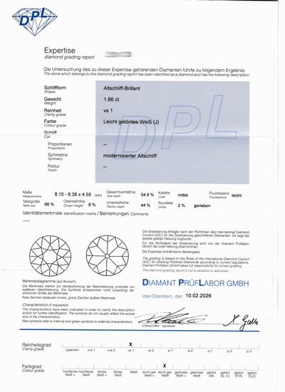 27069892a - 18 kt gold diamond-ring , WG 750/000, centered old cut diamond approx. 1.86 ct ...