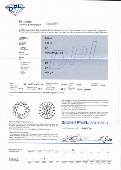27069893a - 18 kt Gold Brillant-Anhänger, WG 750/000, Brillant ca. 1.09 ct feines Weiß (F)/si1, ...