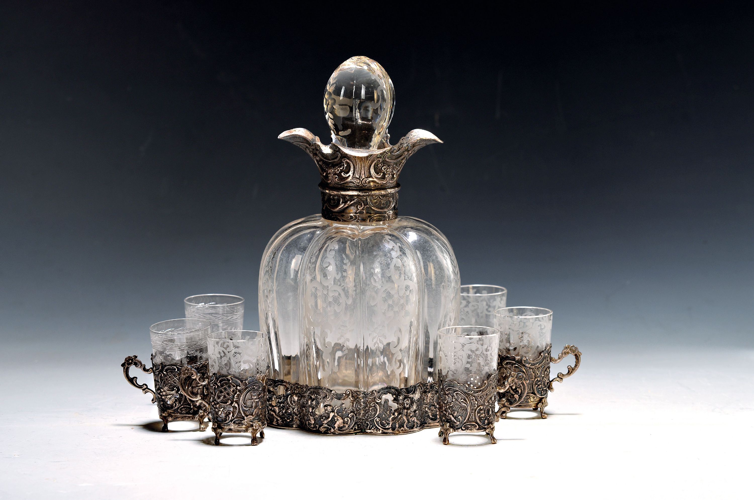 Image 27069930 - Liqueur set, J.D. Schleissner & Söhne, Hanau, late 19th century, 6 glasses and a carafe ...