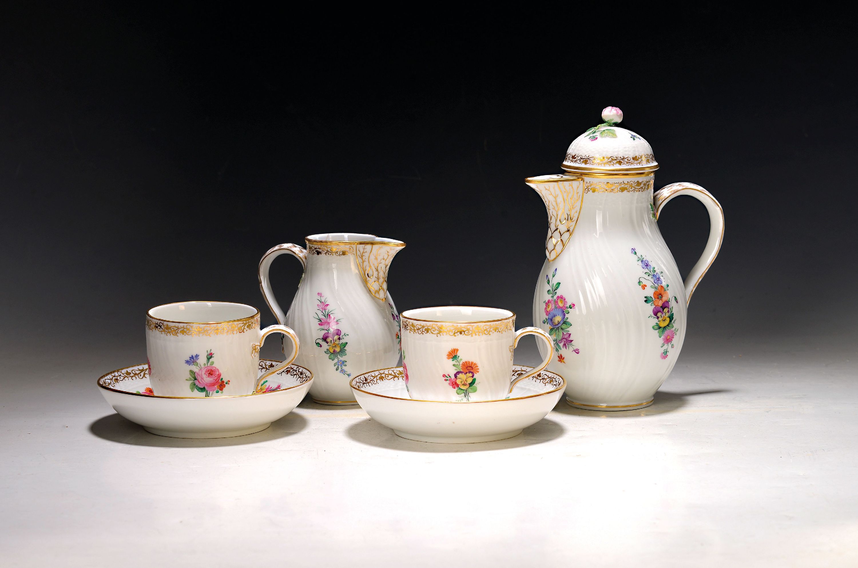 Image 27069962 - 6-tlg. Kaffeeservice, KPM Berlin, Anfang 20.Jh., Porzellan, Reliefzierrat, ...