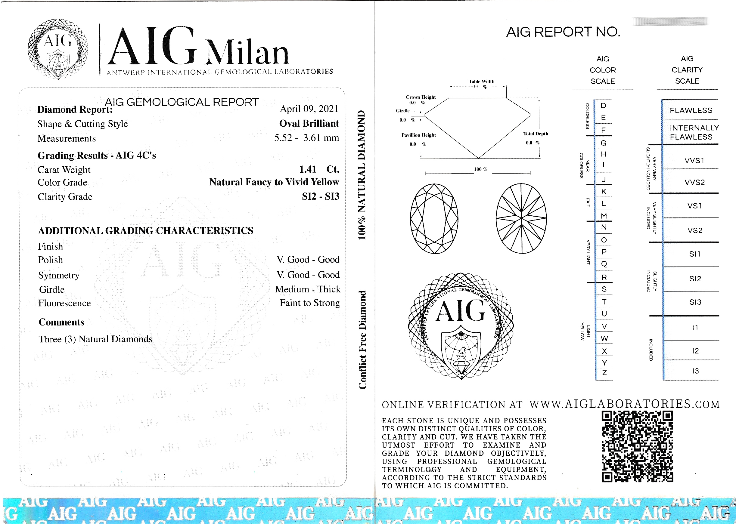 Detail d: Lot 3 lose ovalfacett. Diamanten zus. ca. 1.41ct Natural Fancy to Vivid Yellow/si2-3, AIG- Expertise anbei