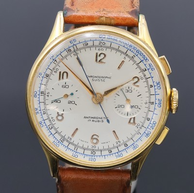 27069976a - CHRONOGRAPHE SUISSE gilded chronograph, Switzerland around 1950, manual winding, snap on ...