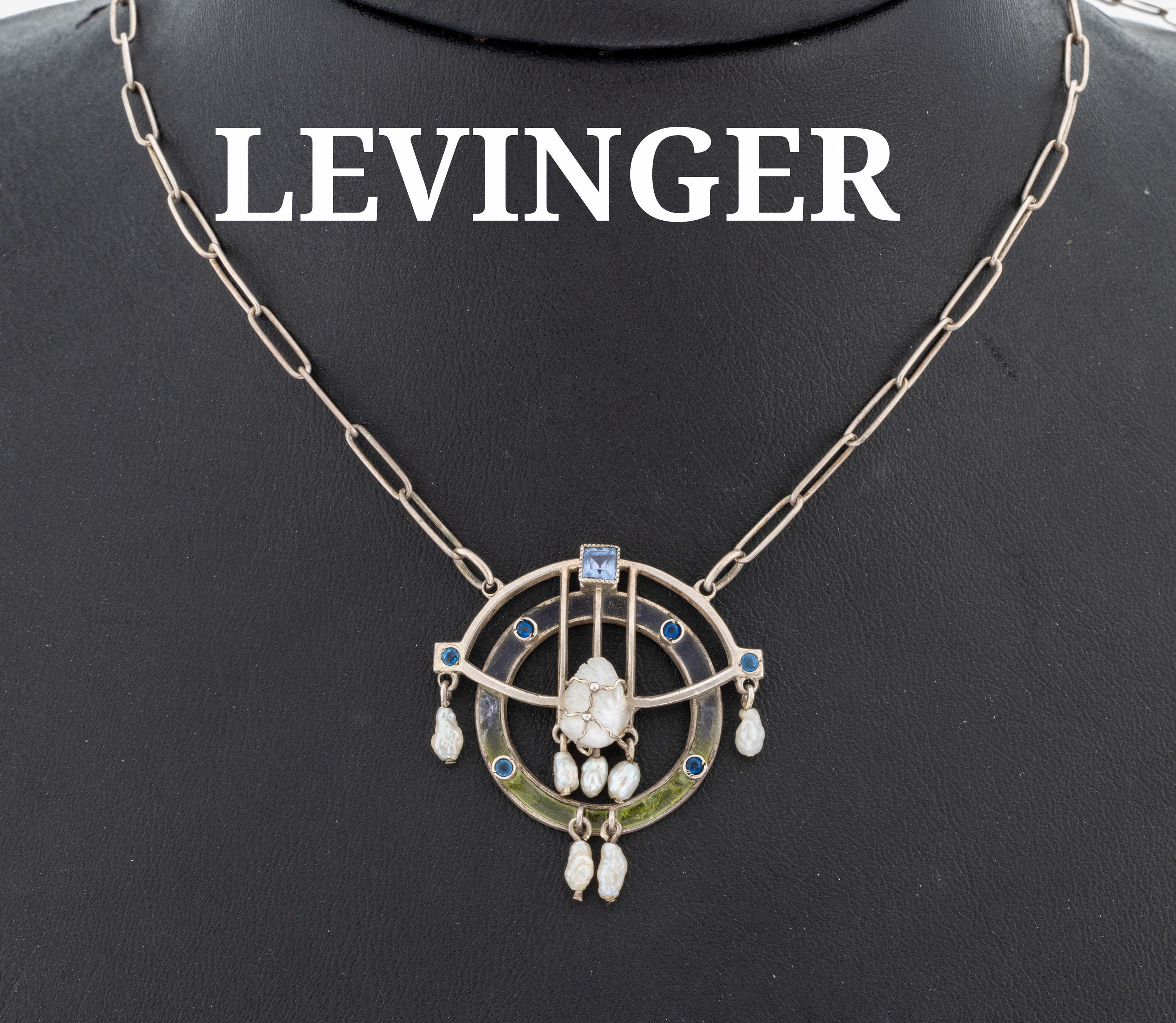 Image 27070013 - LEVINGER Perl-Email-Collier, um 1900, 925erSilber, Mittelteil geometrisch mit barocken ...
