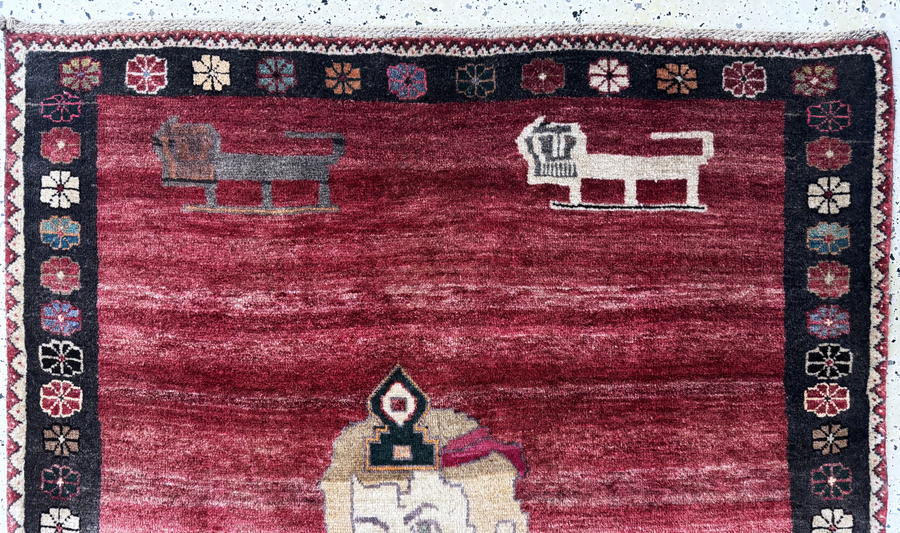 Detail a: Gabbeh alt, Persien, Mitte 20.Jhd, Wolle auf Wolle, ca. 158 x 117 cm, EHZ: 2
