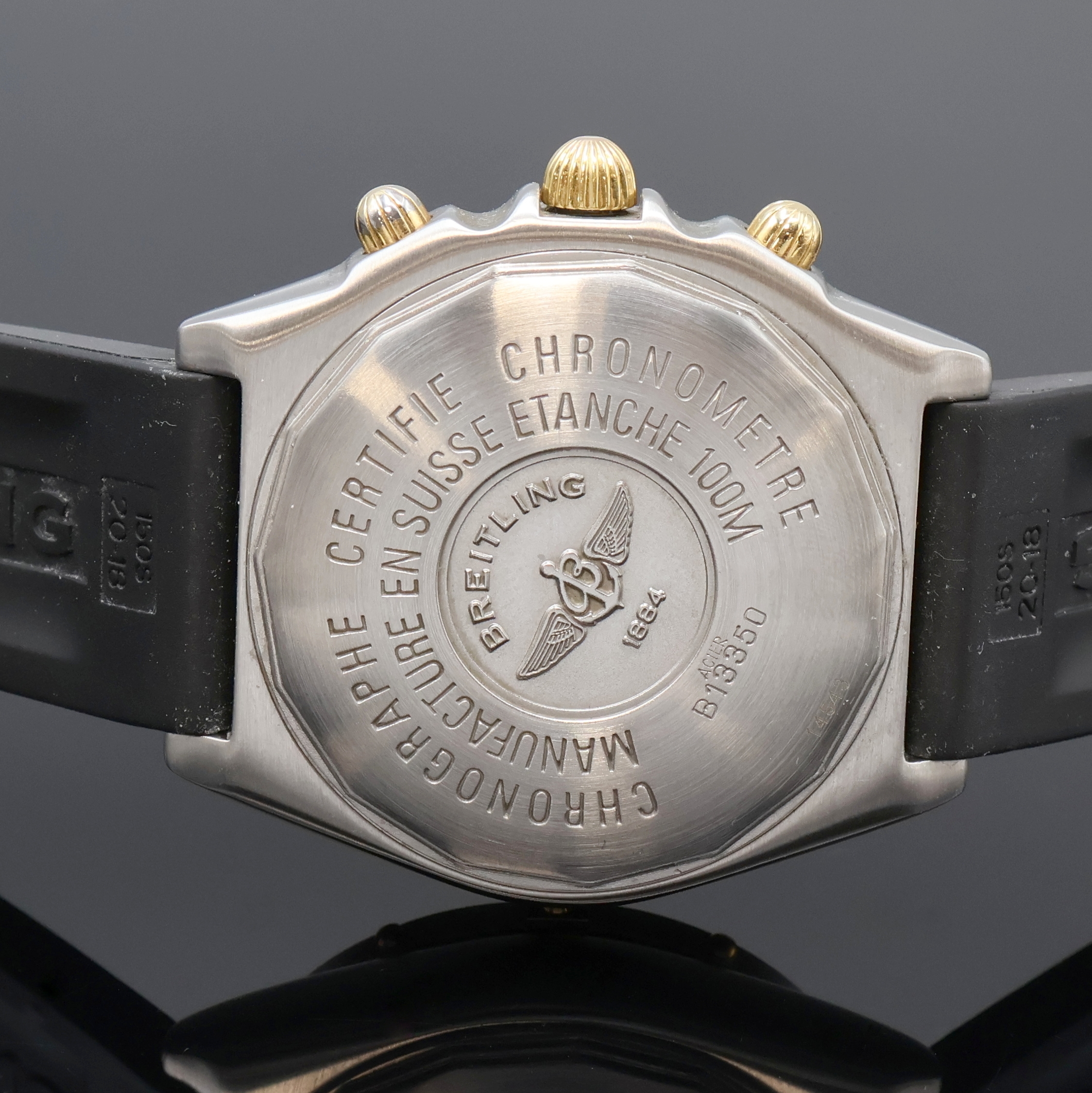 Detail d: BREITLING Chronomat Blackbird Herrenchronograph Referenz B13350, Schweiz um 1995, Automatik, Edelstahlgeh. inkl. orig. Kautschukband m. Stiftschl., ...