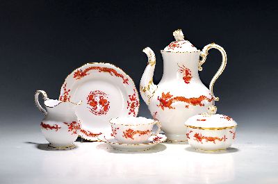 Image Kaffeeservice, Meissen, 20. Jh., 1. Wahl, Dekor roter Hofdrache goldschattiert, ...