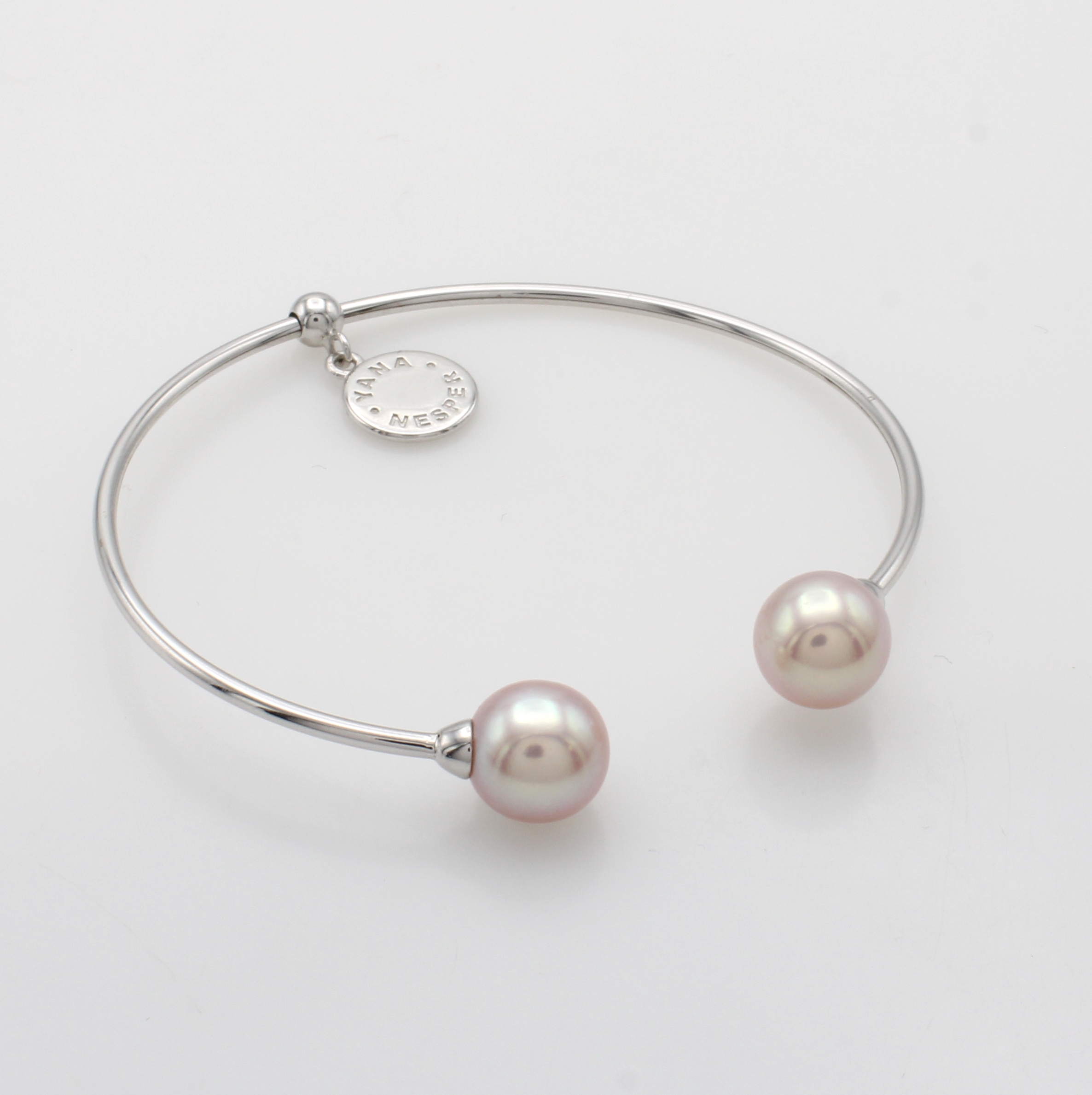 Image 27070274 - Armspange mit Süßwasserperlen, 925er Silber,l. flexibel, 2 rosé-apricotfarb. Perlen ...