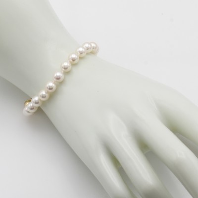 27070263a - Armband mit Akoyazuchtperlen, Magnetschl. GG 585/000, créme-roséfarb. Perlen ca. 7 mm, ...