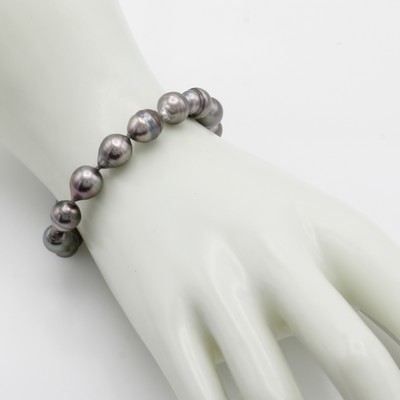 27070266a - Armband mit Tahitiperlen, Magnetschl. 925er Silber geschwärzt, barocke Perlen ca. 8-10 ...