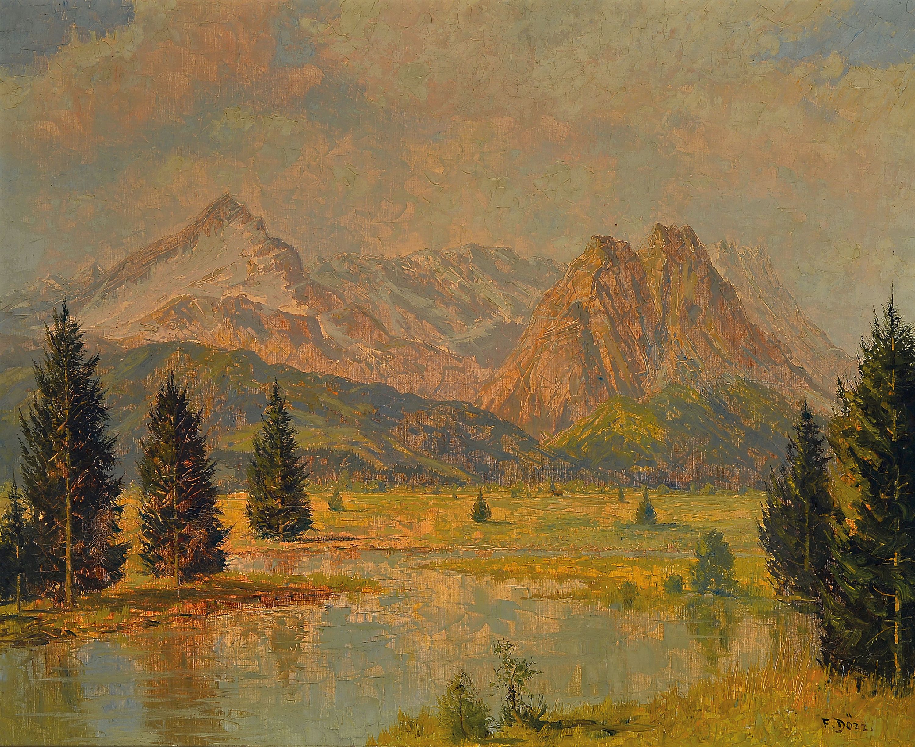 Image 27070339 - Ferdinand Dörr, 1880 Bad Dürkheim-1968 Karlsruhe, Alpspitze-Zugspitze, so verso auf ...
