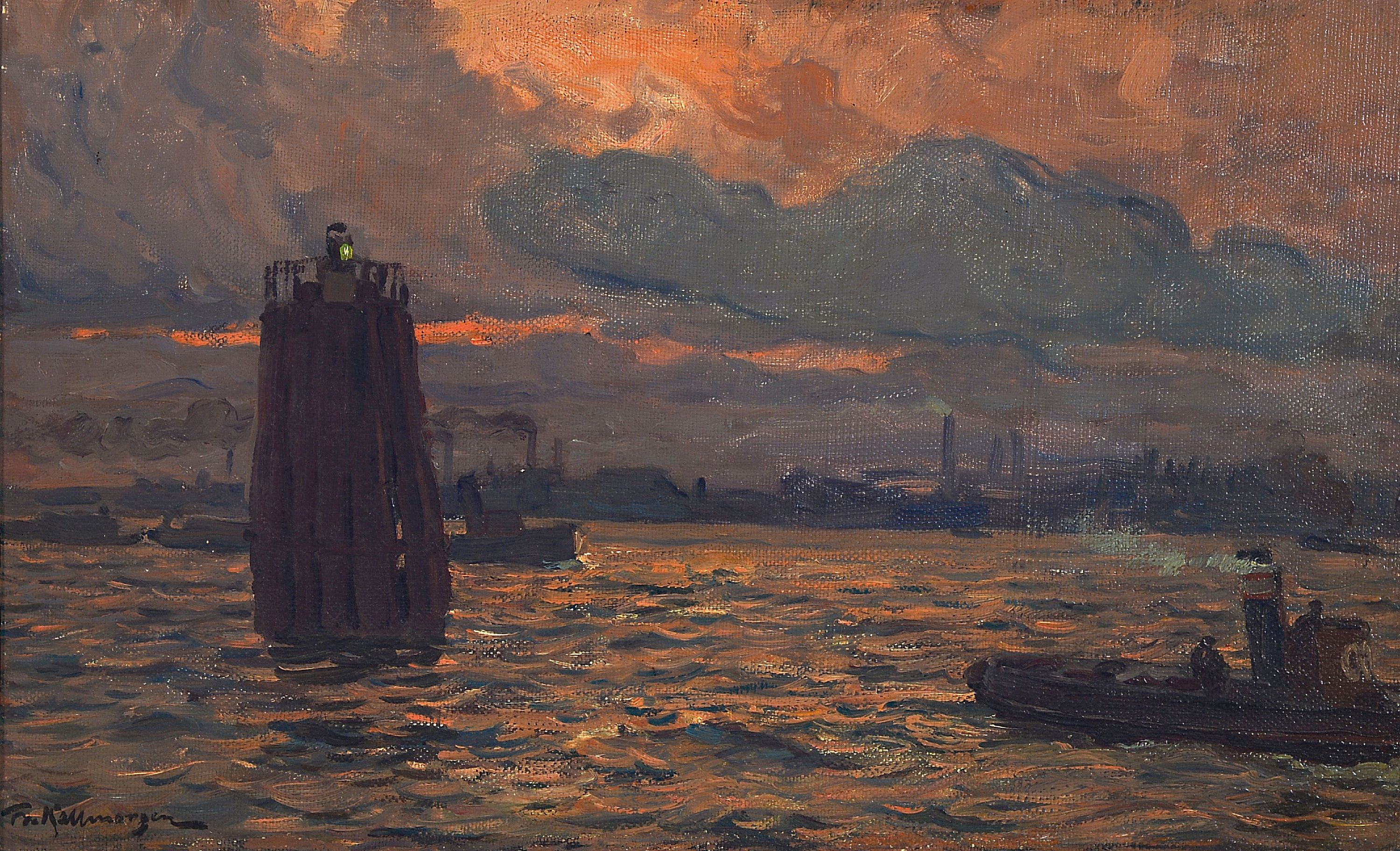 Image 27070340 - Friedrich Kallmorgen, 1856 Altona-1924 Grötzingen bei Karlsruhe, Abend im Hamburger ...