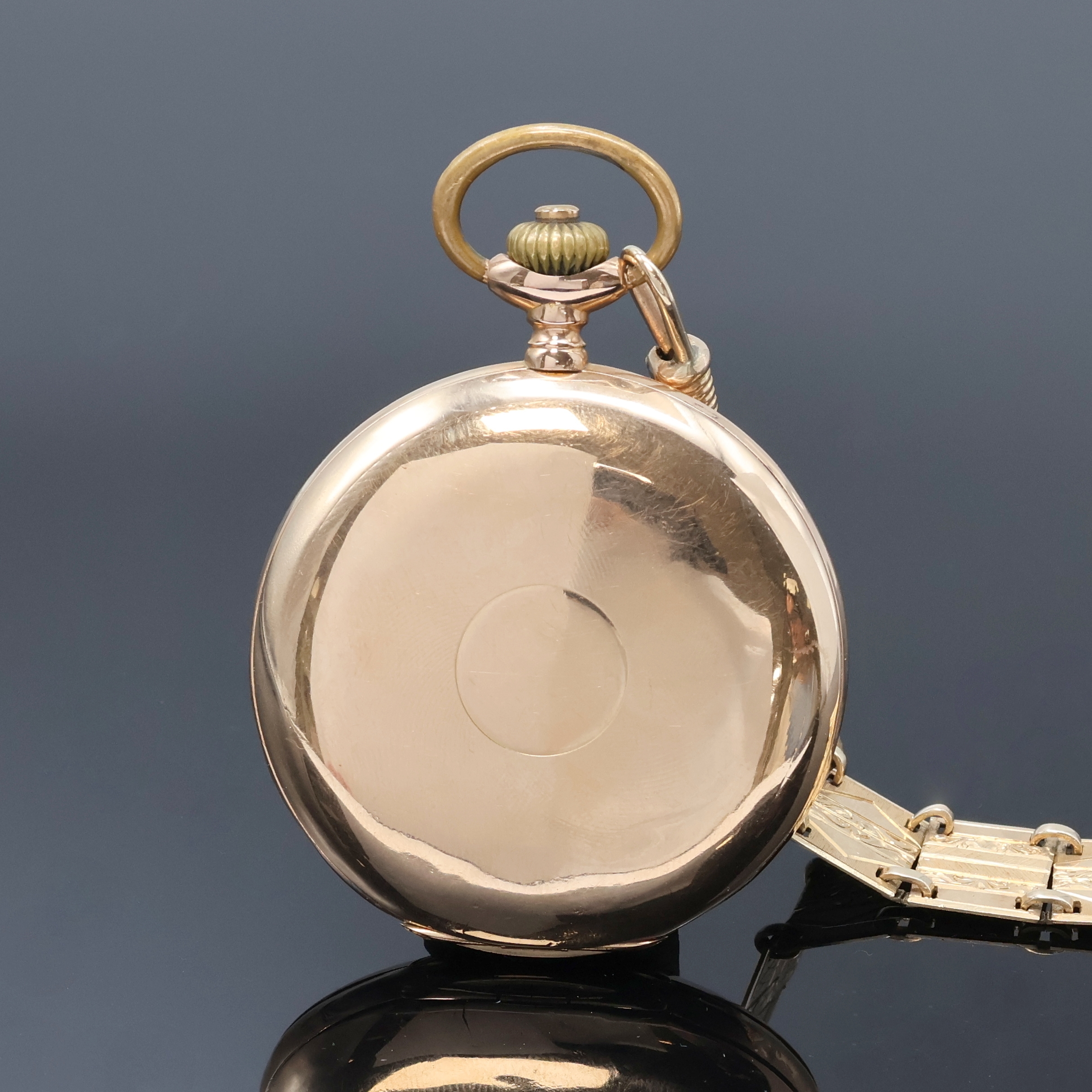 Detail b: ALPINA Precision Union Horlogere Savonette Herrentaschenuhr in RG 585/000 an RG 585/000 Chatelaine, Schweiz für den dtsch. Markt um 1910, guill. ...