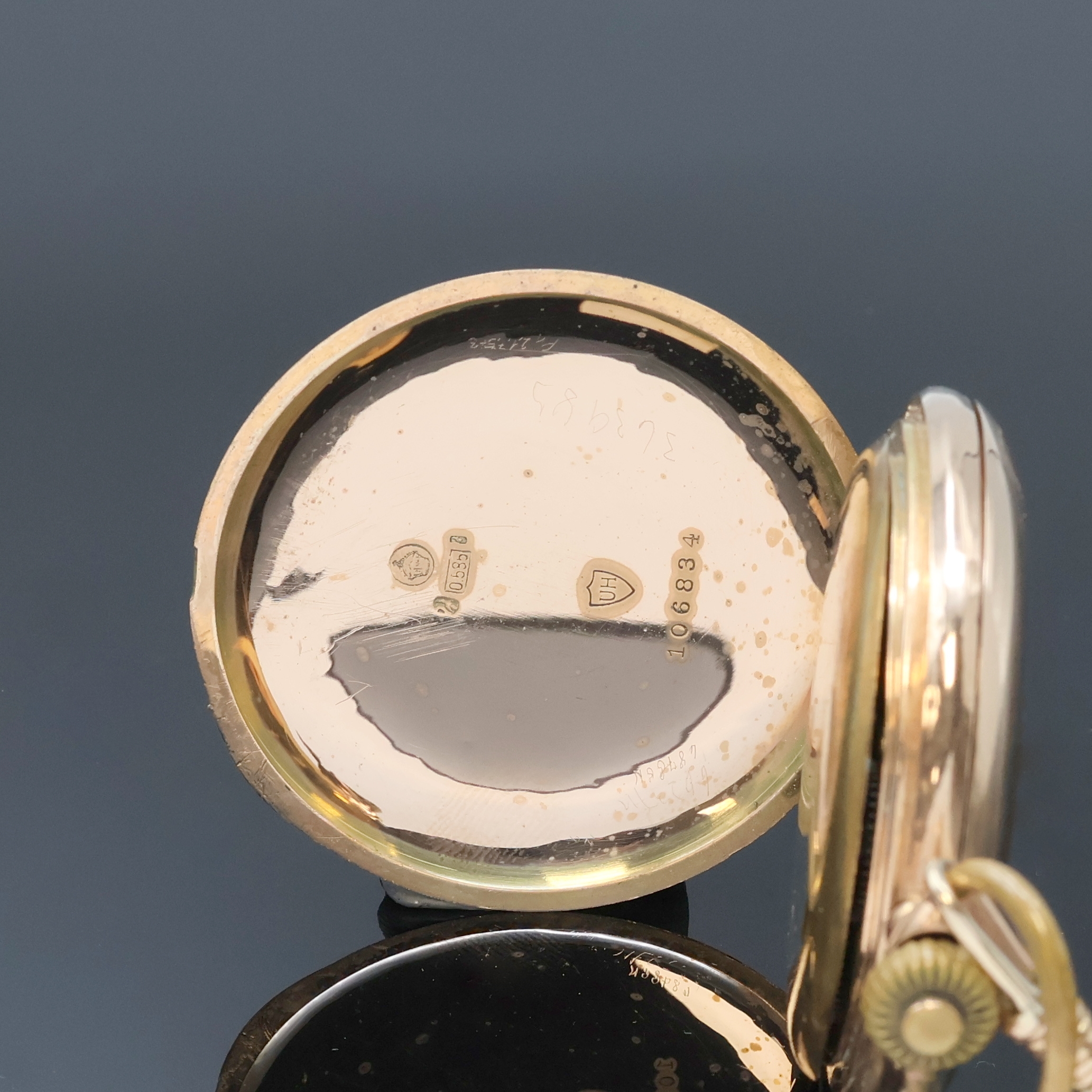 Detail c: ALPINA Precision Union Horlogere Savonette Herrentaschenuhr in RG 585/000 an RG 585/000 Chatelaine, Schweiz für den dtsch. Markt um 1910, guill. ...