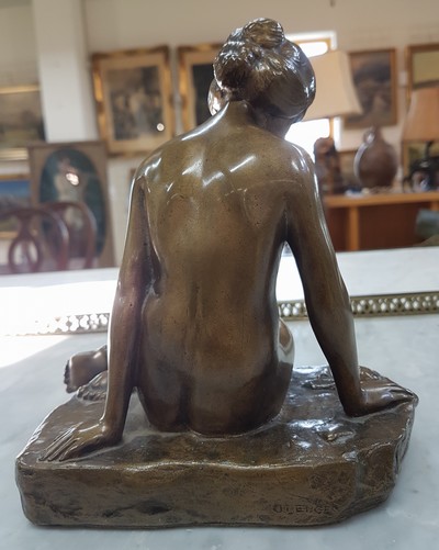 27070301c - Bronzeskulptur, Otto Berger, Anfang 20.Jh., sitzender weiblicher Akt am Strand, ...