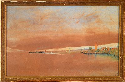 27070388k - Ludwig Sellmayr, 1834-1904 München, Mischtechnik auf braunem Papier, Ansicht vom Genfer ...