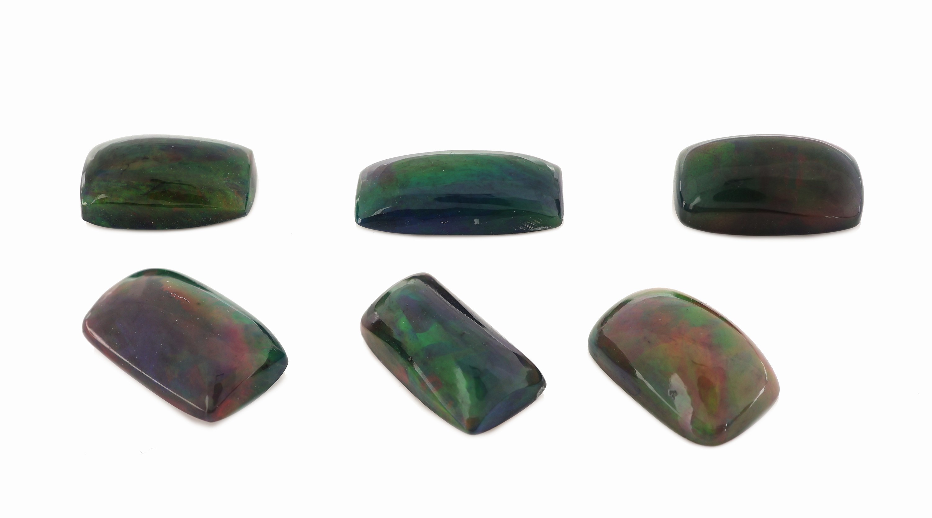 Image 27070408 - Lot 6 lose Opalcabochons, 17.22 ct, Schwarzopal mit schönem Farbspiel in Grün, Orange ...