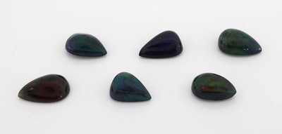 27070409a - Lot 6 lose Opalcabochons, 18.12 ct, Schwarzopal mit schönem Farbspiel in Grün, Orange ...