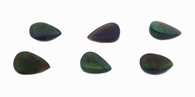 27070409b - Lot 6 lose Opalcabochons, 18.12 ct, Schwarzopal mit schönem Farbspiel in Grün, Orange ...