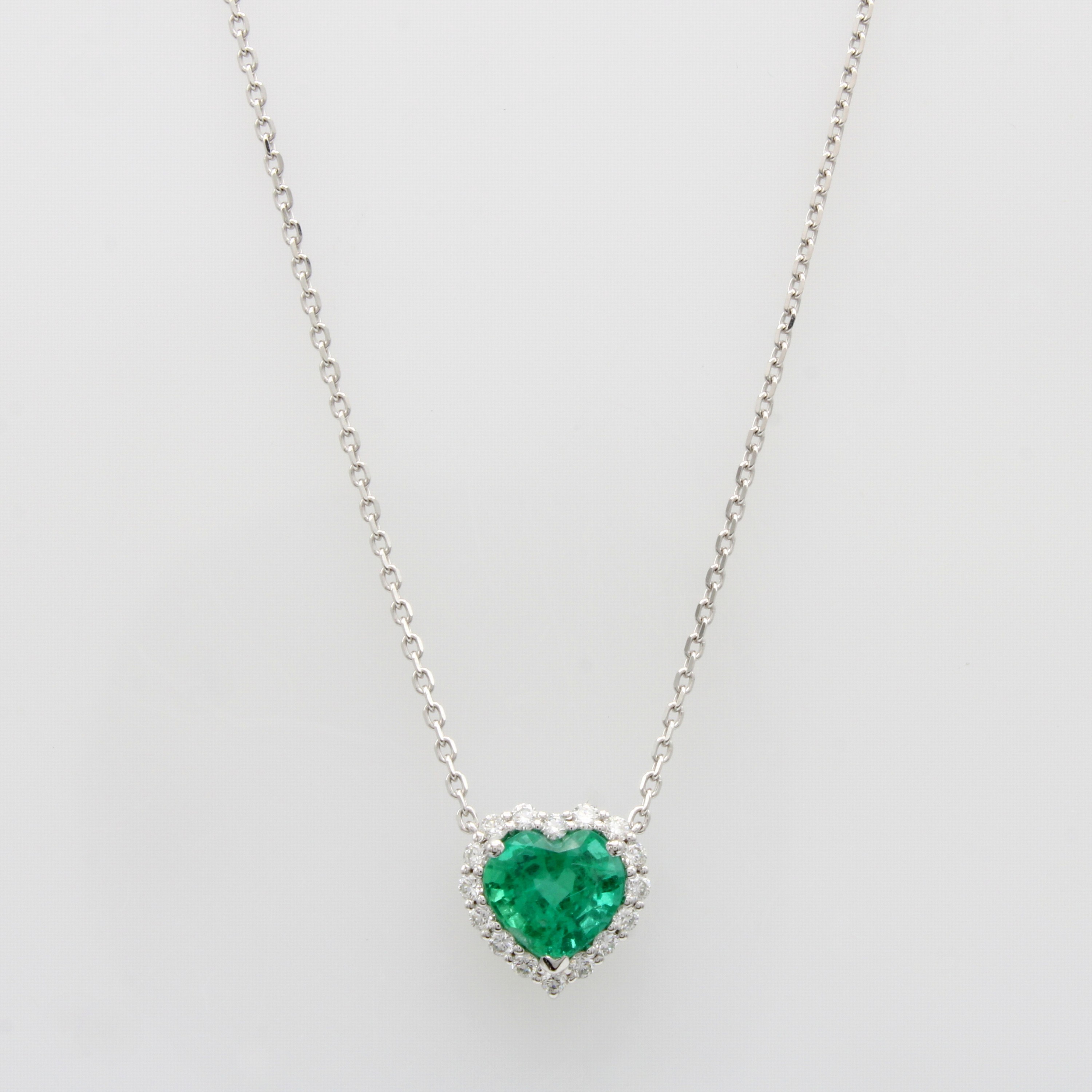 Image 27070529 - Collier mit Smaragd und Brillanten, WG 750/000, Smaragdherz ca. 1.65 ct umgeben v. ...