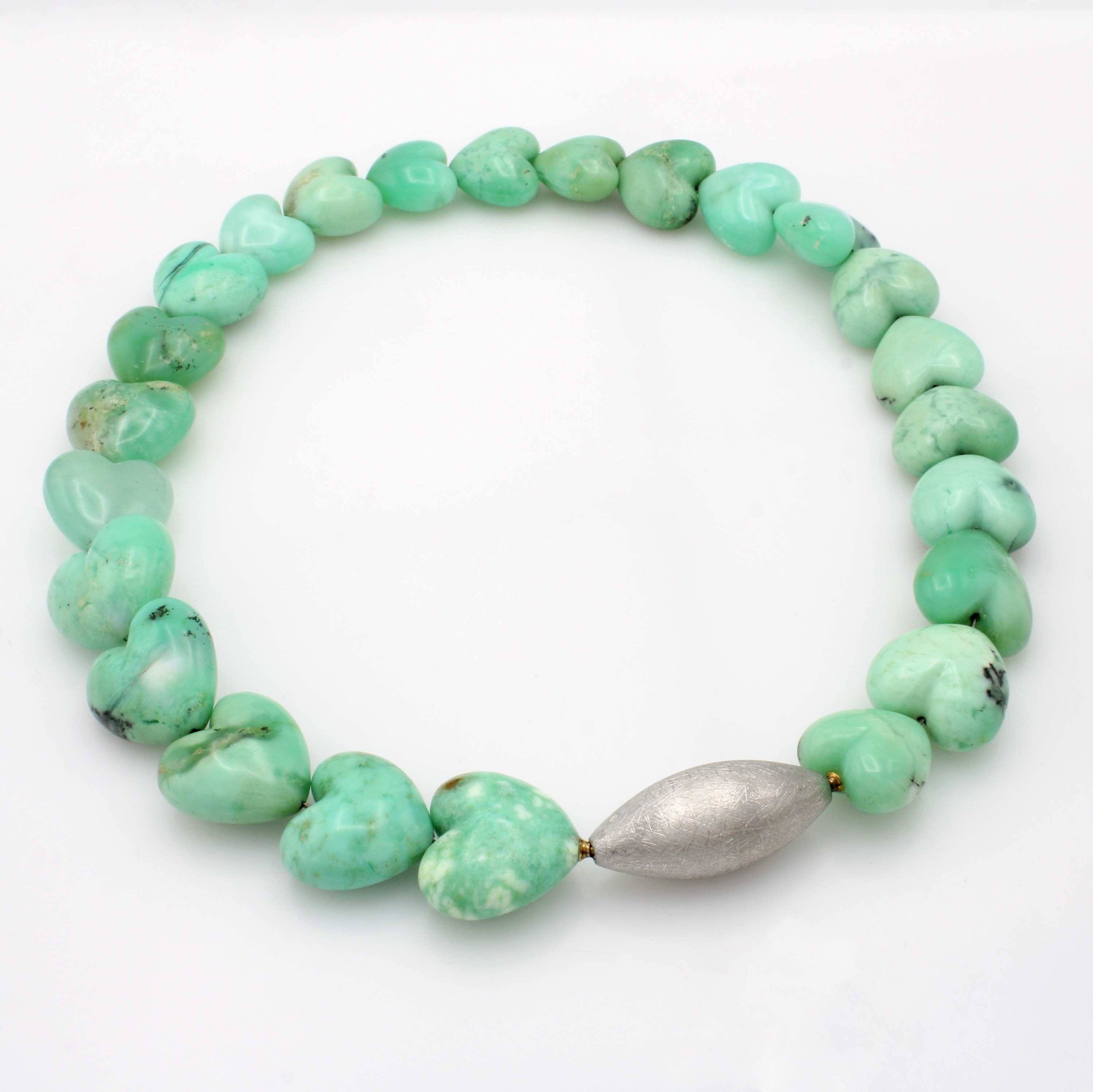 Image 27070553 - Chrysoprascollier mit Wechselschließe, olivförm., strichmatt. Schl. in 925er Silber, ...