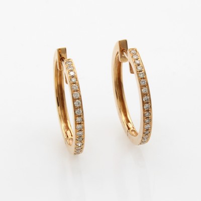 27070512a - Paar Klappcreolen mit Brillanten, RG 750/000, 40 Brill. zus. ca. 0.22 ct nat. Braun, D. ...