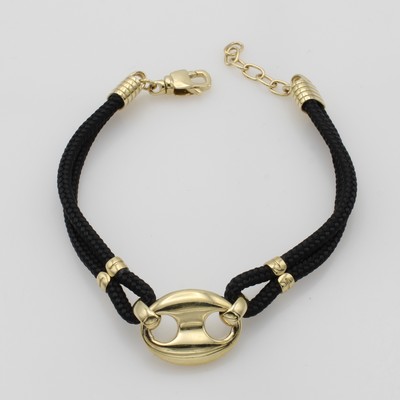 27070517a - 2-reihiges Stoffarmband mit Schiffsankerglied, GG 585/000, Schließe, Monturen und ...