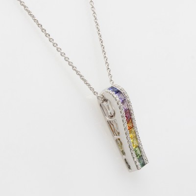 27070530a - Anhänger mit Saphiren und Brillanten an Kette, WG 750/000, stabförm. Anh., 9 fancy ...