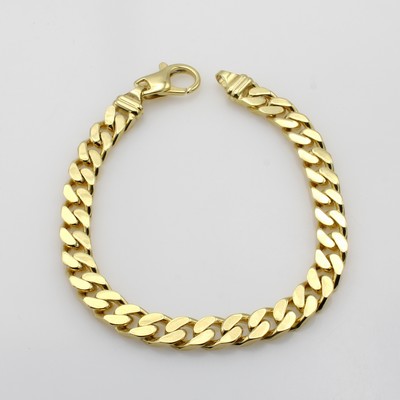 27070533a - Massives Panzerarmband, GG 585/000, Kara- binerschl., B. ca. 7 mm, L. ca. 21 cm