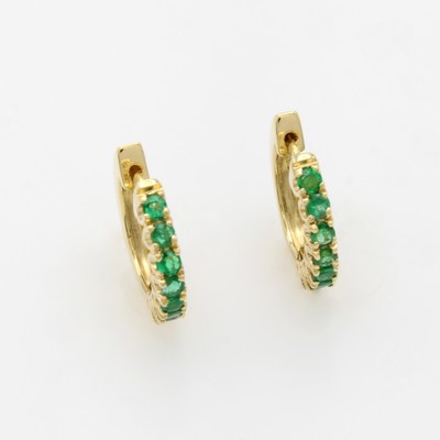 27070539a - Paar Klappcreolen mit Smaragden, GG 750/000,14 fac. Smaragde zus. ca. 0.34 ct, D. ca. 13 ...