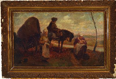 27070570k - Unbekannter Künstler des 19.Jh., Bauernfamilie auf der Rast, unsigniert, Öl/Lwd, ...