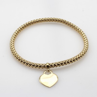 Image Elastisches Armband im Himbeermuster mit Herz-anhänger, GG 585/000, B. ca. 4 mm, D. ca. ...