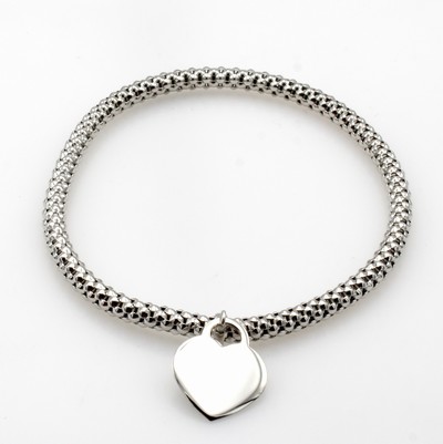 Image Elastisches Armband im Himbeermuster mit Herz-anhänger, WG 585/000, B. ca. 4 mm, D. ca. ...