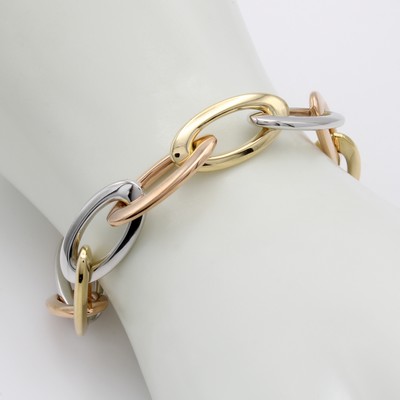 27070592a - Armband im Phantasiemuster, GG/WG/RG 585/000, Karabinerschl., ovale Glieder, B. ca. 11 ...