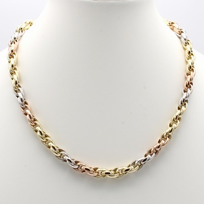 Image Modernes Kordelcollier, GG/WG/RG 585/000, Karabinerschl., B. ca. 7 mm, L. ca. 45 cm