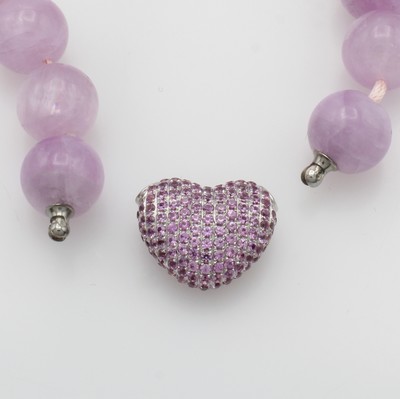 27070627a - Kunzitcollier mit Saphir-Wechselschließe, WG 750/000, herzförm. Wechselschl. bes. m. ...