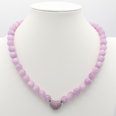 27070627b - Kunzitcollier mit Saphir-Wechselschließe, WG 750/000, herzförm. Wechselschl. bes. m. ...