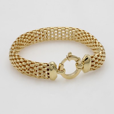 27070631b - Breites Armband im Phantasiemuster, GG 585/000, mod. Federringschl., B. ca. 10 mm, L.ca. ...