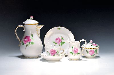 Image Kaffeeservice, Meissen, rote Rose, 1960er Jahre, 2.Wahl, komplett für 6 Personen, ...