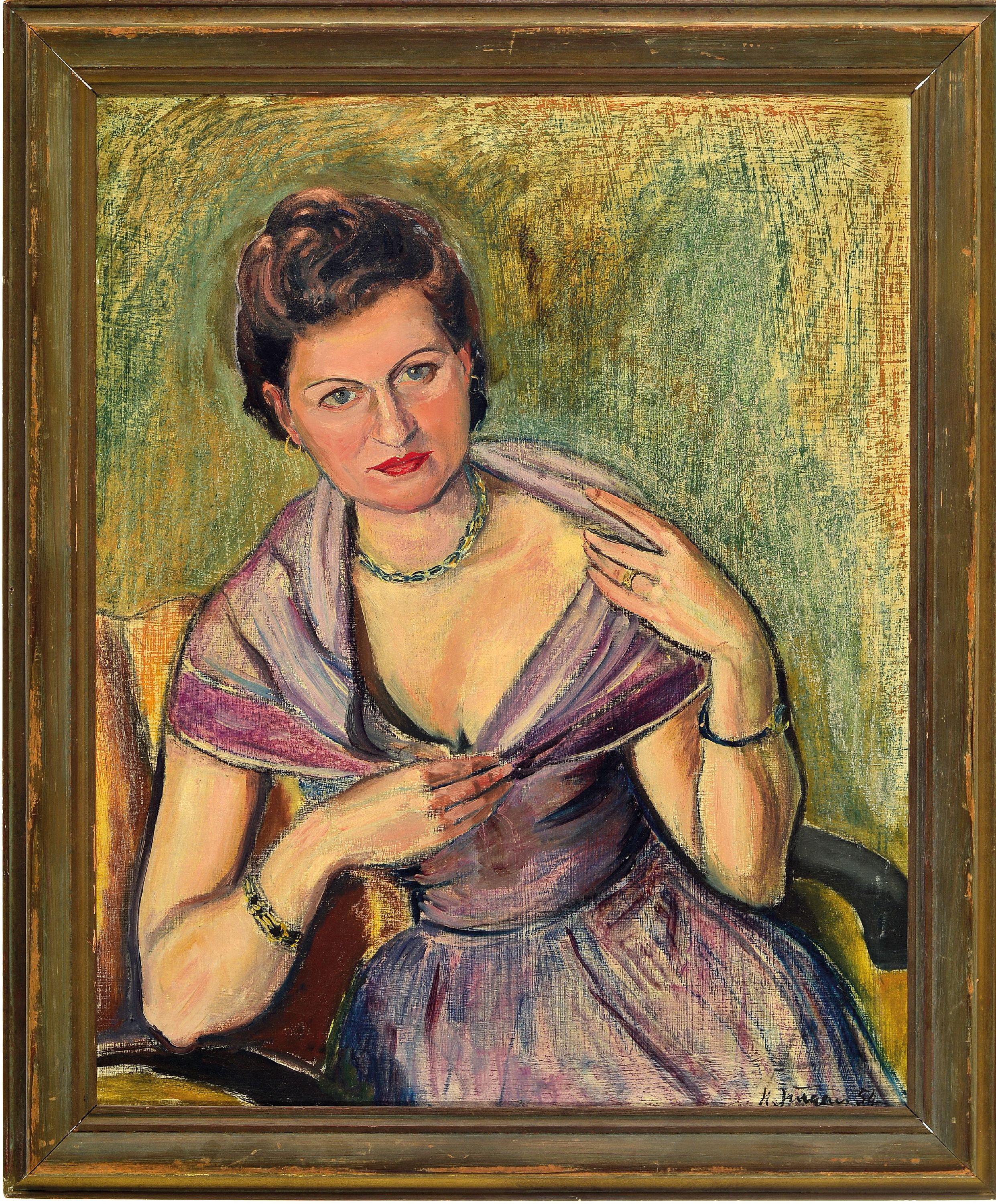 Detail k: Hermann Jürgens, 1914 Heidelberg-1967 Godramstein, 2 Damenbildnisse, skizzenhaft angelegte junge Frau beim Blumenbinden, signiert und datiert 1957, ...