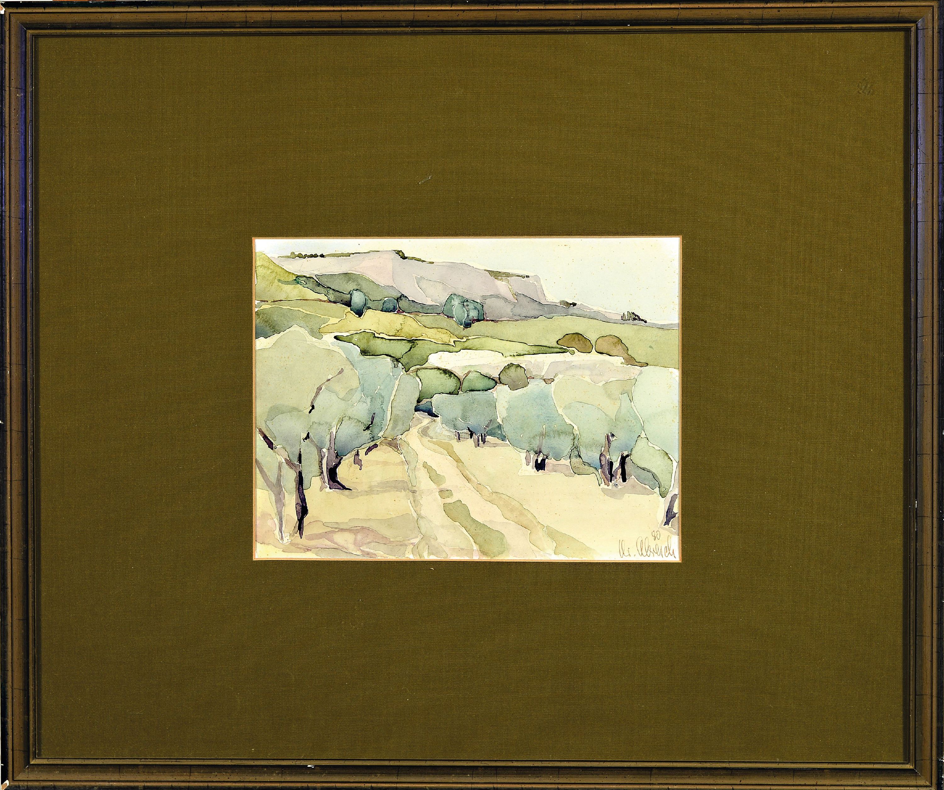 Detail k: Christel Abresch, 1931 Sulzbach-2011 Neustadt , Aquarell, südliche Landschaft, rechts unten signiert und datiert 1980, unter PP und Glas gerahmt ...