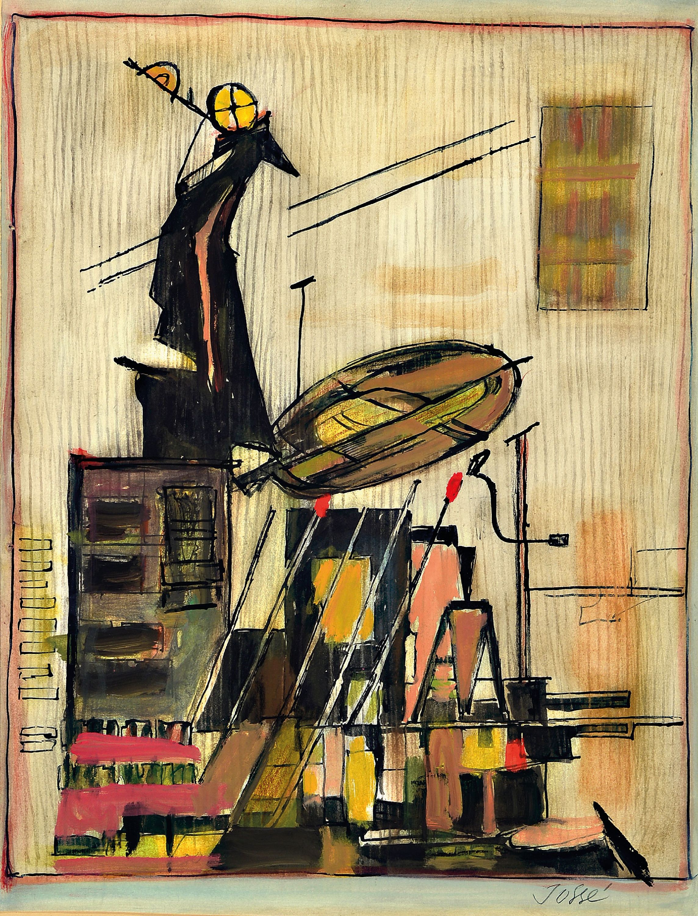 Image 27070911 - Friedrich Josse, 1897 Wolfstein/Pfalz-1994 Speyer, ´Eisenkranich´, Mischtechnik auf ...