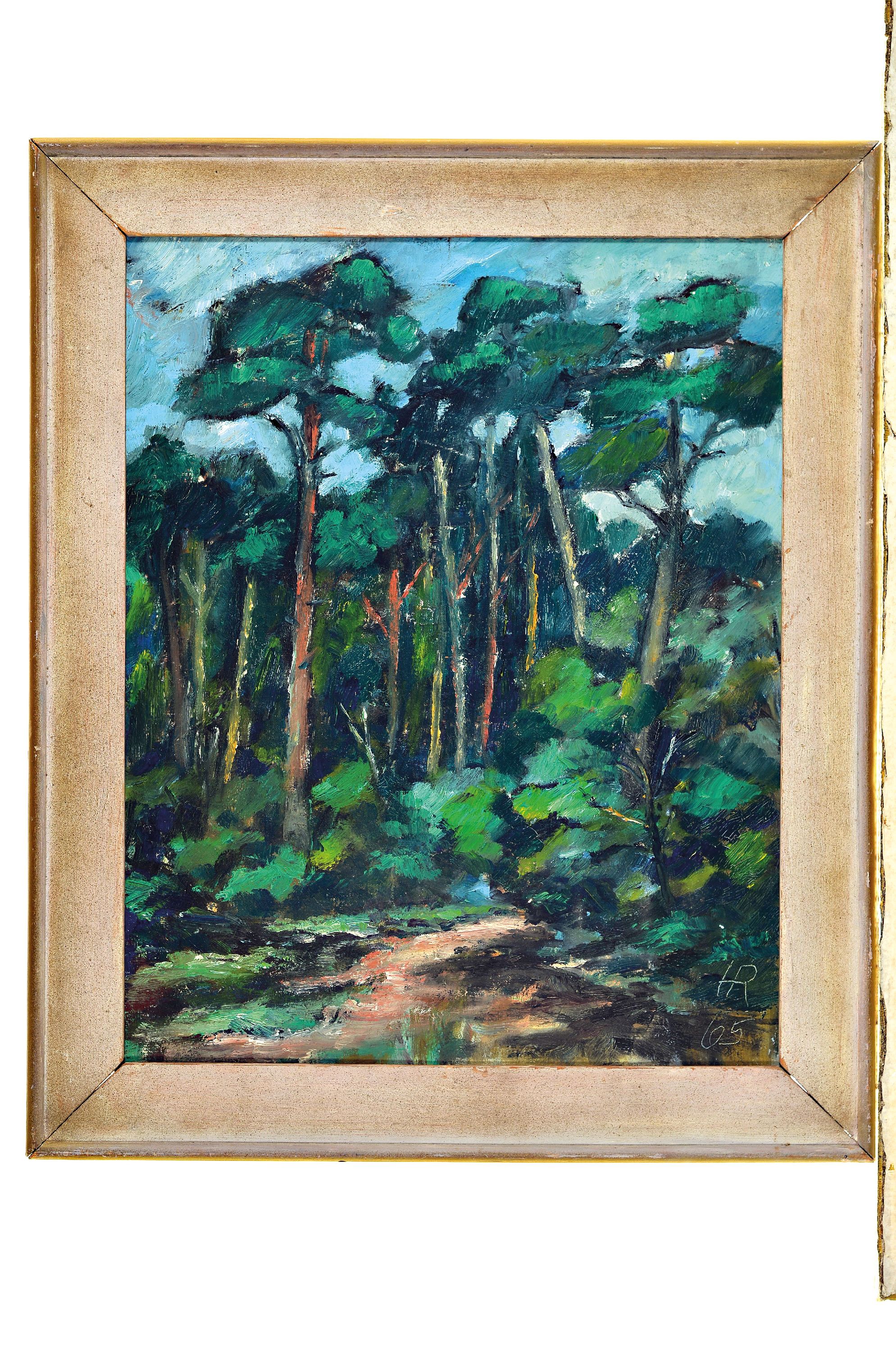 Detail k: Heinz Reiss, 1923 Haßloch-2008, stimmungsvoller Landschaftsausschnitt des Pfälzer Waldes, monogrammiert und datiert 1965, Öl/Platte, 50x40 cm, ...