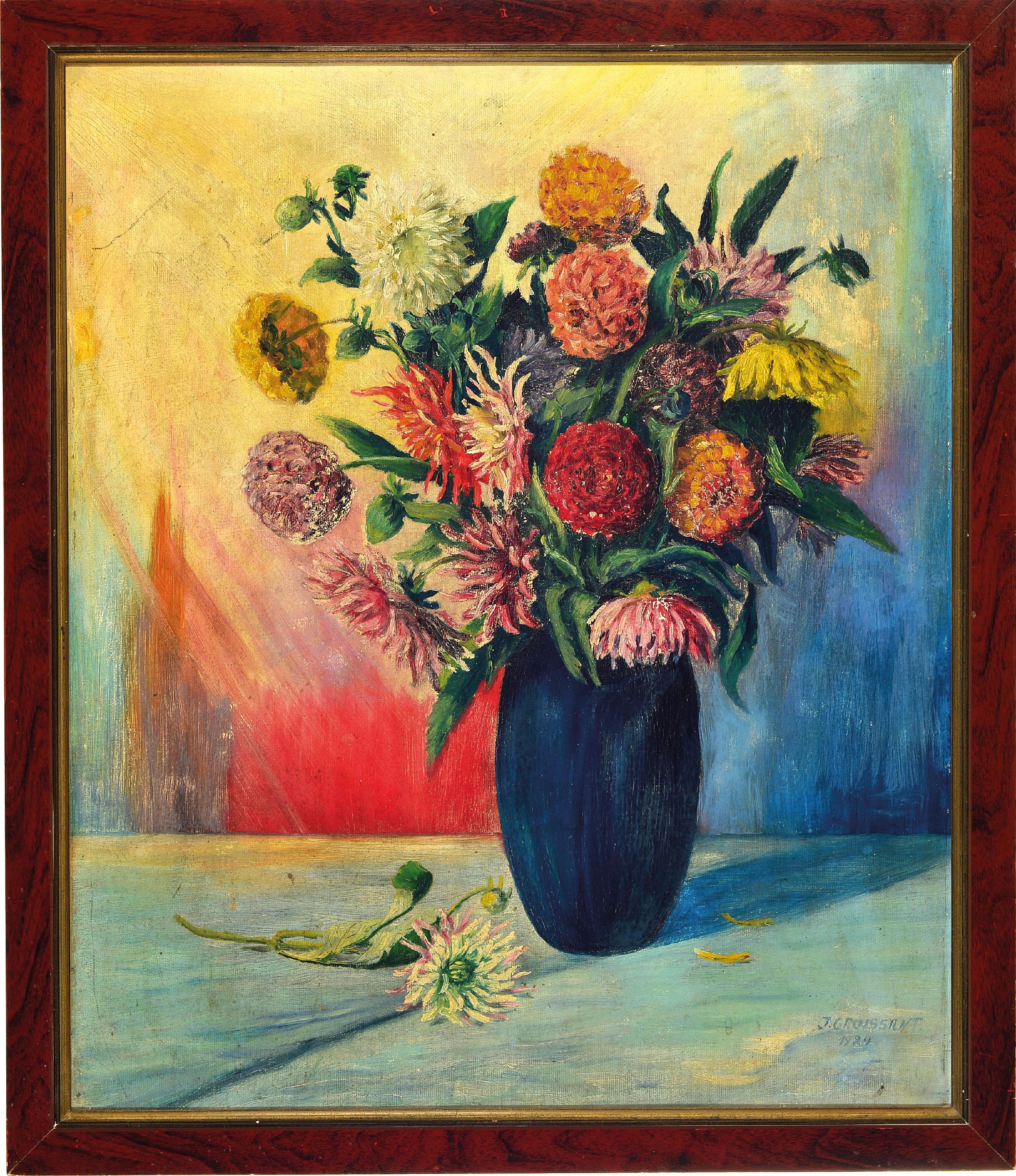 Detail k: Philipp Jacob Croissant, 1898-1980 Edenkoben , Blumenstillleben mit Päonien, rechts untensigniert und datiert 1924, Öl/Karton, Rahmen 66x57 cm,