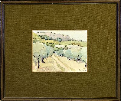 27070910k - Christel Abresch, 1931 Sulzbach-2011 Neustadt , Aquarell, südliche Landschaft, rechts ...