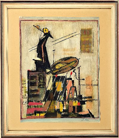 27070911k - Friedrich Josse, 1897 Wolfstein/Pfalz-1994 Speyer, ´Eisenkranich´, Mischtechnik auf ...