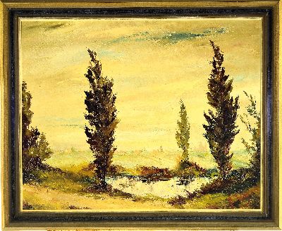 27070917k - Karl Philipp Spitzer, 1887-1954 Speyer, Altrheinlandschaft mit der Silhouette von Speyer ...