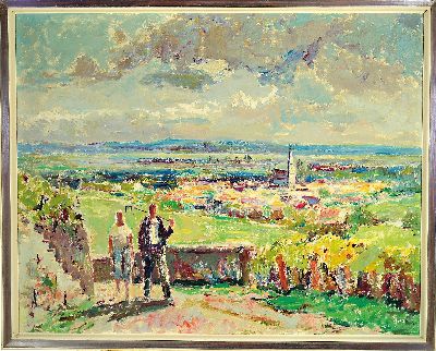 27070918k - Karl Graf, 1902 Rothenburg ob der Tauber-1986 Speyer, Pfalzlandschaft, Blick über Roth ...