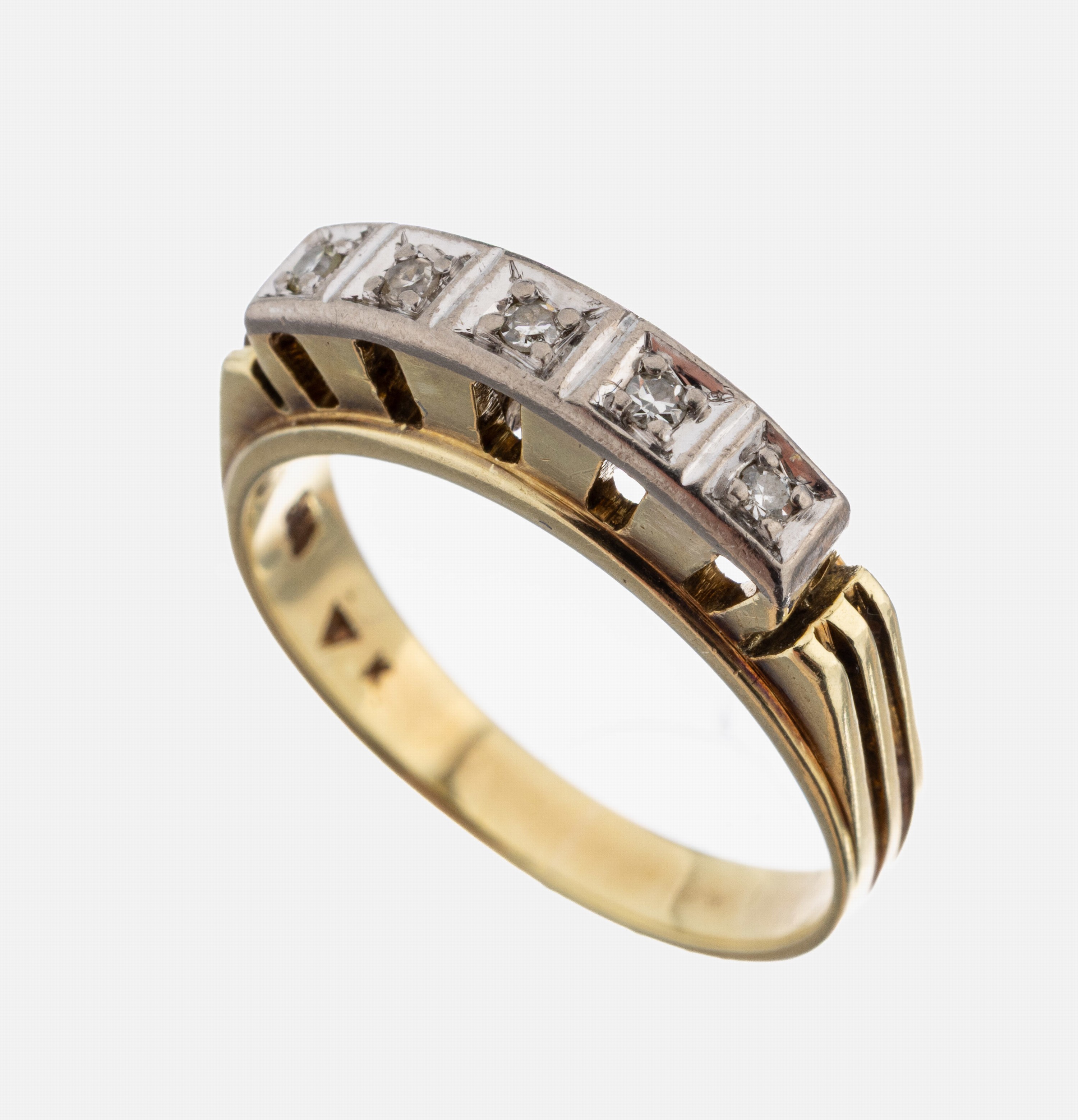 Image 27071038 - 14 kt Gold Diamant-Ring, GG/WG 585/000, hoch aufgebauter Ringkopf, bes. mit 5 8/8- ...